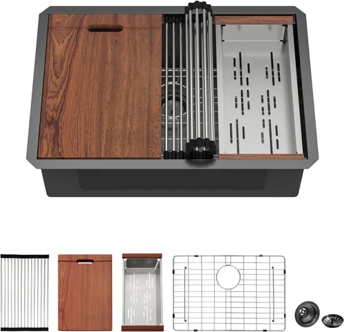 Vista 34 de Mocoloo Fregadero de barra bajo encimera de 13 pulgadas color negro plomizo – Fregadero de cocina pequeño de acero inoxidable T304 de 13 x 15