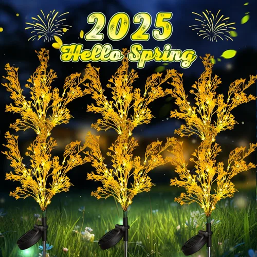 Vista 7 de Neporal Luces solares decorativas para exteriores, 2 unidades, 7 tallos dorados, flores solares para exteriores, impermeables, para jardín, patio