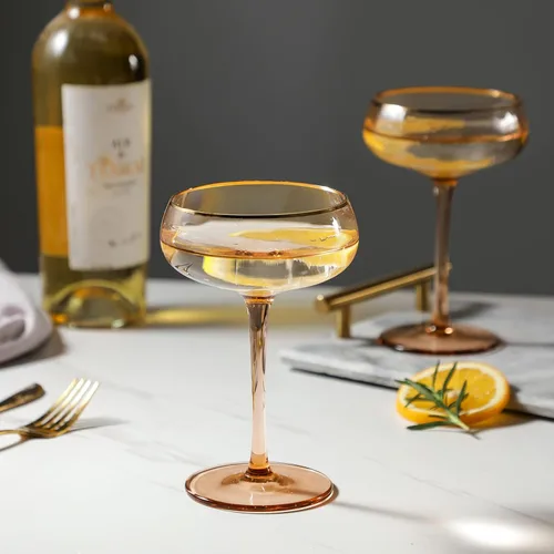 Vista 4 de 1 vaso de copa de champán con borde dorado, vasos de Martini de 8.8 onzas, vasos de cóctel hechos a mano, excelente adición a tus fiestas de boda