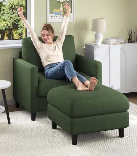 Vista 37 de Welzona Loveseat, 51" Small L Shaped Couch, Comfy Teddy Love Seat with Ottoman Set, Tool-Free Setup Loveseat Sofa with Ottoman, All-Wood Small Sofa