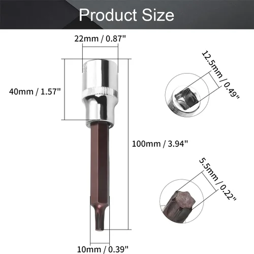 Vista 144 de Utoolmart 1/2" Drive x 0.551 in largo Hex Bit Socket, métrico, S2 y Cr-V acero 1pcs