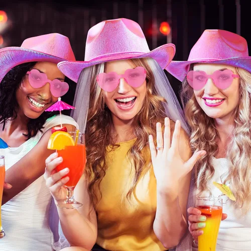 Vista 5 de Coume 23 sombreros de vaquero iluminados, brillantes holográficos, sombreros de vaquera con lentes de sol de corazón para mujer, disfraz de fiesta