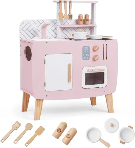 Vista 9 de Costzon Juego de cocina para niños, juguete interactivo para niños pequeños con horno, estufa, fregadero, grifo, espacio de almacenamiento