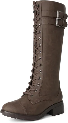 Vista 13 de DREAM PAIRS - Botas de montar de caña alta con acabado de poliuretano para mujer negro (Georgia-Black)