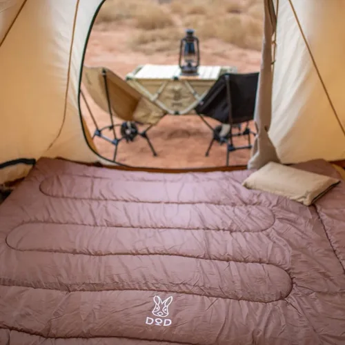 Vista 4 de DOD Wagaya Family - Saco de dormir cuádruple ancho para 4 personas para padres y niños, sistema versátil 3 en 1 que se convierte en 2 edredones