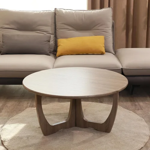 Vista 4 de FINECASA Mesa de centro redonda de madera, patas curvas, muebles, sofá de acento, mesa auxiliar para sala de estar, mesa redonda de madera, 36 x 18