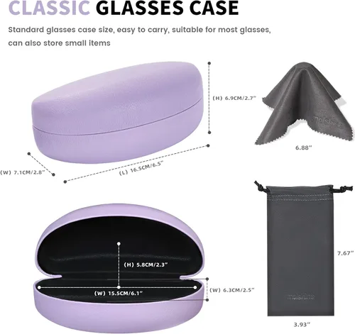Vista 3 de molshine Funda rígida para gafas de sol, funda clásica grande para lentes de sol, lentes con paño de limpieza, bolsa