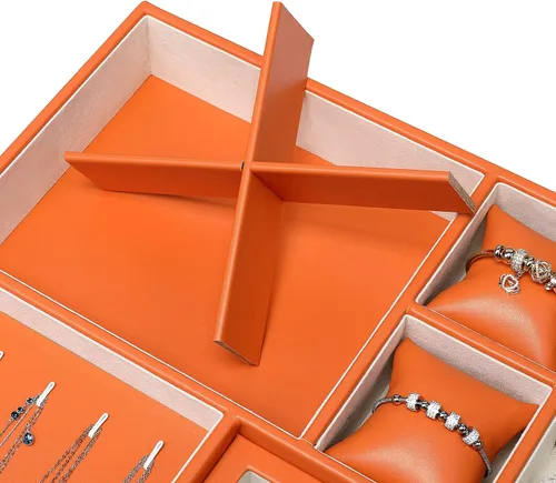 Vista 4 de Bandeja grande de joyería para mujeres y hombres caja organizadora de joyas para cajón aparador armario con 2 cajones extraíbles aretes anillo