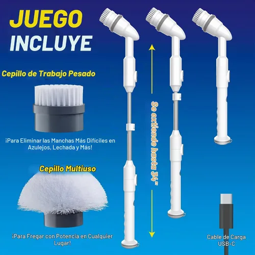 Vista 5 de Voom - Cepillo giratorio eléctrico, cepillo giratorio de ducha inalámbrico con 2 cabezales de cepillo reemplazables y mango ajustable, cepillo