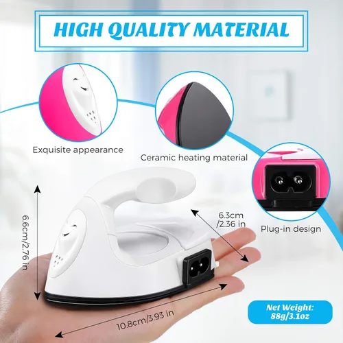 Vista 2 de Honoson 2 piezas de mini hierro para manualidades de viaje, planchas planas portátiles, mini plancha de calor con base de carga, accesorios