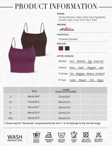 Vista 101 de Amilia - Camiseta básica de tirantes delgados para mujer (doble capa)
