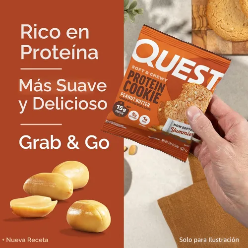 Vista 4 de Quest Nutrition Galleta de proteínas de mantequilla de cacahuete, 15g de proteínas, 1g de azúcar, 5g de carbohidratos netos, apta para dieta Keto