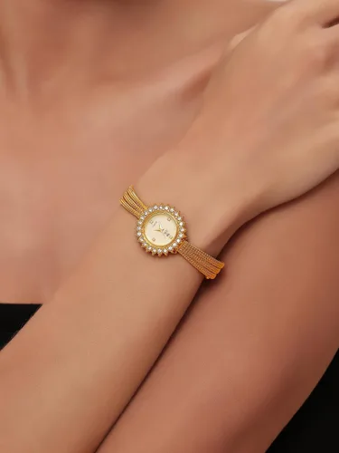 Vista 6 de Women's Gold Watch Crystal Bezel Mesh Band Mother of Pearl Dial