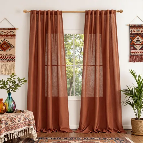 Vista 28 de MYSKY HOME Cortinas naturales de puerta francesa para ventana de puerta, 40 pulgadas de largo, cortas, semitransparentes, filtrantes de luz