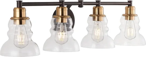 Vista 13 de JONATHAN Y Lámpara de tocador de 6.5 pulgadas con pantalla de cristal transparente, estilo industrial rústico y moderno cromado, aplique de pared