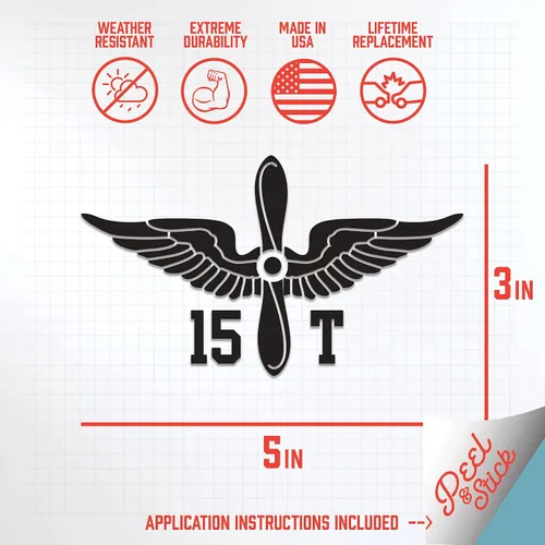 Vista 3 de Militar MOS 15T UH-60 Helicóptero Reparador Prop Insignia 3x5 Negro Heavy Duty Die Cut Vinilo Adhesivo Adhesivo