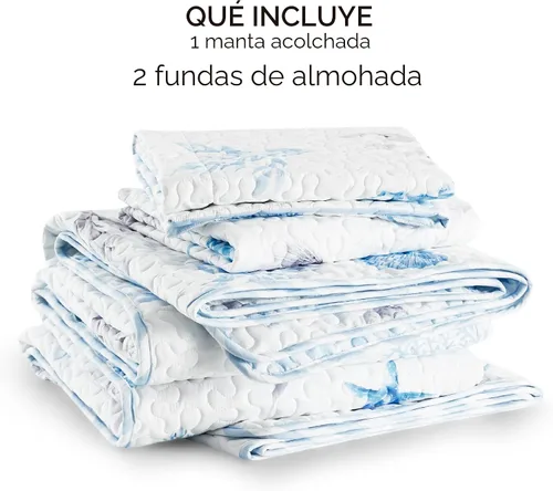 Vista 8 de Bedsure Colcha costera tamaño Queen – Ropa de cama reversible de verano y playa, colcha ligera de microfibra, colcha azul y blanca para todas