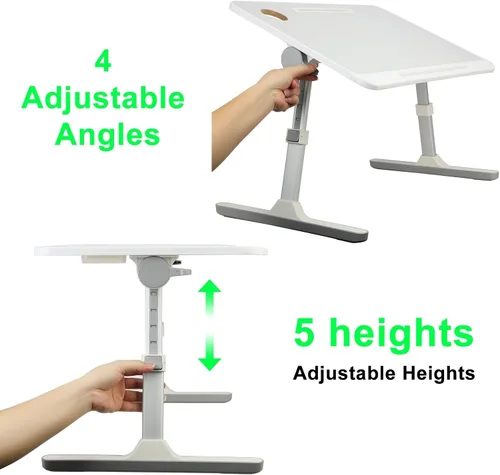 Vista 2 de Escritorio plegable para laptop, mesa plegable para desayuno, mesa de cama ajustable para laptop con alturas y ángulos, mesa plegable con cajón