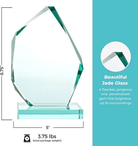 Vista 3 de Baudville Trofeo de cristal de jade grabado, premio para empleados, en forma de pico con detalles cincelados y base rectangular, grabado