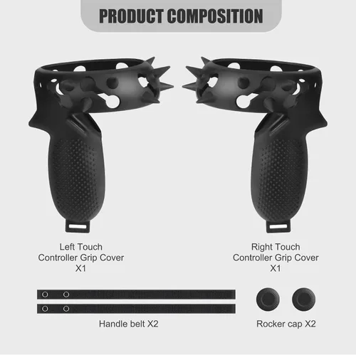 Vista 3 de MASiKEN Controller Grips Cover with Face Cover for Meta Oculus Quest 2 Anti-Throw Grips Spike Cover with Adjustable Wrist Strap and Sweatproof