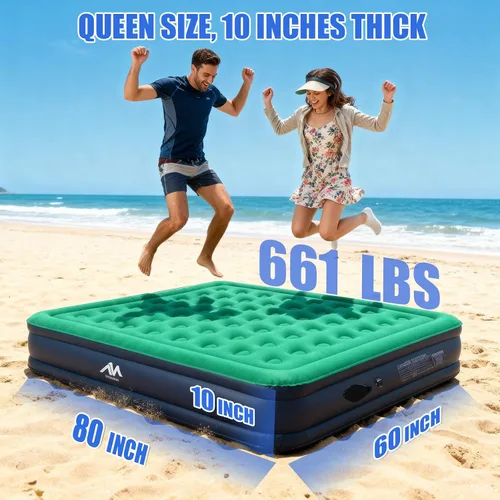 Vista 5 de AYAMAYA Colchón de aire Queen para acampar con bomba recargable y desmontable integrada, cama inflable inflable de 10 pulgadas de altura