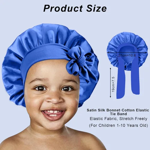 Vista 3 de 3 Piezas Gorros de Seda para Niños para Dormir - Gorro de Satén para Bebé para Dormir, Gorros de Cabello para Niños para Cabello Rizado Niñas Niños