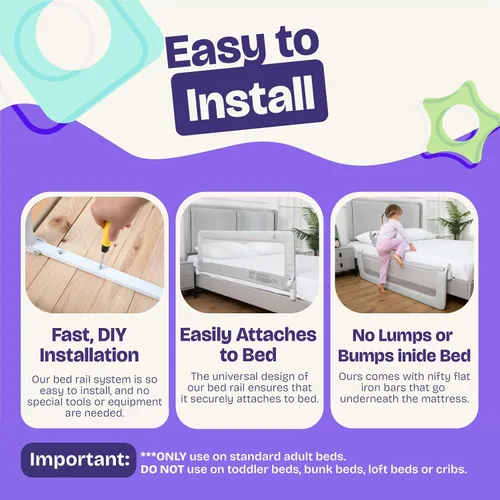Vista 6 de ComfyBumpy Paquete de 1 riel de cama para niños pequeños de 35.5" L x 19.5" A Rieles de cama para niños pequeños para cama individual, matrimonial