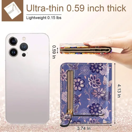 Vista 3 de APHISON Billetera para mujer, delgada y pequeña, cartera RFID para mujer, 11-0104, Moda