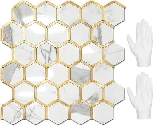 Vista 7 de STICKGOO Azulejo Hexagonal de Despegar y Pegar para Salpicadero, Azulejo Adhesivo para Salpicadero de Cocina y Baño, Aspecto de Mármol Beige PVC