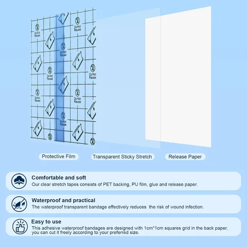 Vista 4 de 2 vendajes impermeables de 4 pulgadas x 10.94 yardas para vendajes de película transparente, protector de curación de segunda piel, vendajes