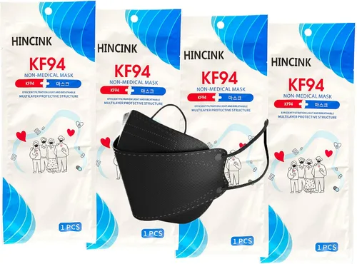 Vista 13 de Paquete de 20 mascarillas KF94 negras empaquetadas individualmente, unisex, filtros de 4 capas para adultos y mayores, coloridos