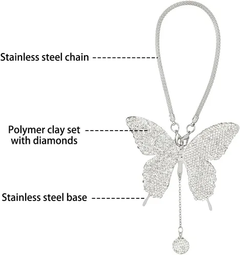 Vista 3 de MiOYOOW Adorno colgante de mariposa para automóvil, accesorio de espejo retrovisor con diamantes de imitación, ajuste universal, adorno colgante