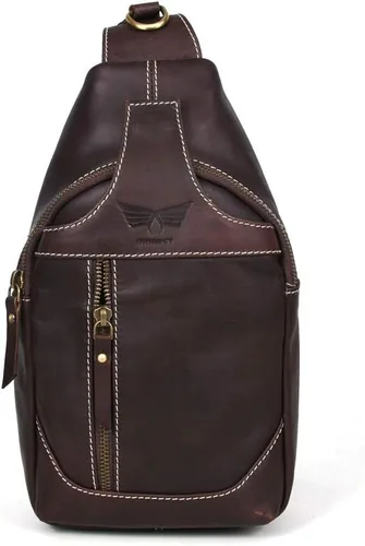 Vista 9 de Bolso bandolera de cuero cruzado Mochila casual Mochila Pecho Hombro Multiusos Diseño atemporal Pequeños Hombres, Marrón oscuro, Bolsos cruzados