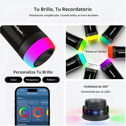 Vista 2 de Hidrate Spark PRO Lite Bundle - Botella de agua inteligente, rastrea la ingesta de agua y brilla para recordarte que te mantengas hidratado, tapa