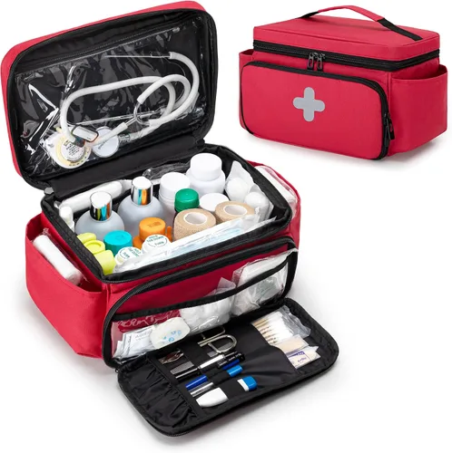 Vista 10 de CURMIO Pequeña bolsa de almacenamiento de medicamentos vacía, caja de primeros auxilios familiar, organizador de botellas de píldoras para Negro