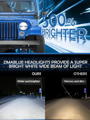 Vista 3 de ZIMABLUE Faros delanteros LED de 7 pulgadas, 2 unidades, luz blanca fría, luz alta y baja, faros delanteros redondos de 7 pulgadas, H6024, faro LED