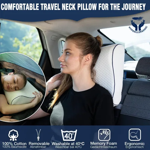 Vista 3 de alkamto Almohada de espuma viscoelástica cómoda para viajes y campamentos, bolsa portátil fácil de transportar, funda de almohada con regulación
