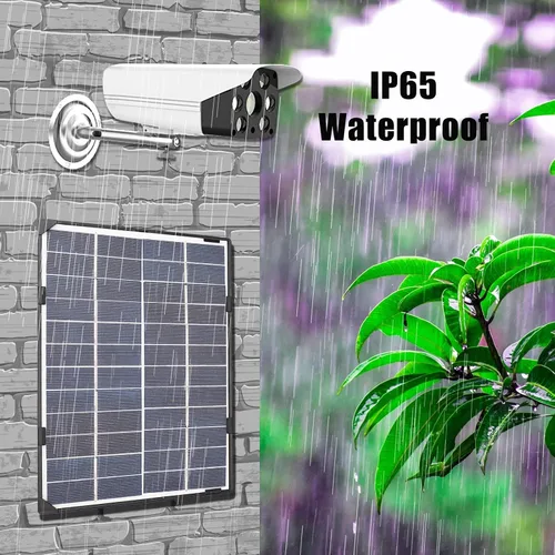 Vista 4 de Mini panel solar, 6W 12V panel solar para cámara de seguridad al aire libre célula solar con salida de CC de 10 pies DIY cargador de panel solar