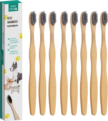 Vista 10 de H&H Pets Juego de cepillos de dientes de bambú para perros y gatos, cerdas ultrasuaves y cepillo de dientes de madera biodegradable, suministros