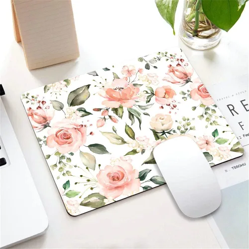 Vista 5 de Alfombrilla de mouse con flores rosas y verdes, accesorios de escritorio, floral, rosas, hogar, oficina, rectangular, alfombrilla de mouse de flores