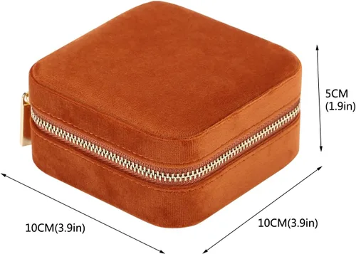 Vista 6 de Joyero de viaje de terciopelo de felpa, pequeña caja de joyería de viaje, caja de joyería portátil, mini organizador de almacenamiento, caja