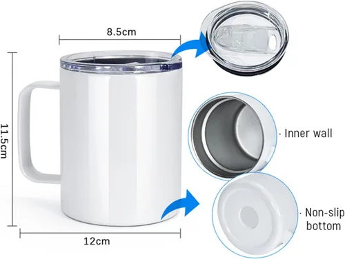 Vista 2 de AGH Taza de café de sublimación de 12 onzas con asa, paquete de 25 vasos de sublimación de acero inoxidable con asa, taza aislada al vacío con tapas