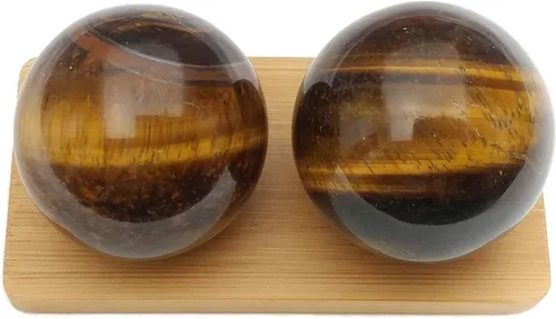 Vista 3 de Top Chi Tigers Eye Baoding Balls para terapia de manos, ejercicio y alivio del estrés (mediano 1.6 pulgadas)