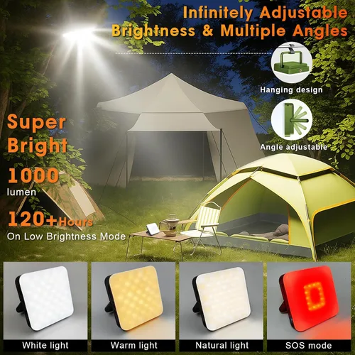 Vista 2 de Linterna LED recargable para campamento, 10,000 mAh, luces de campamento portátiles de hasta 90 horas y 4 modos de luz, IPX5 impermeable, esenciales