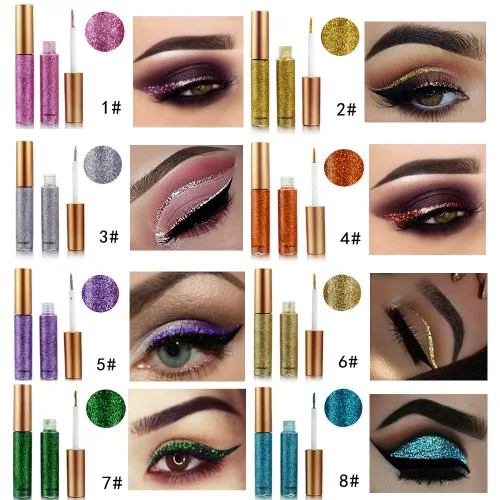 Vista 5 de BestLand - Delineador de ojos con purpurina líquida, 10 colores metálicos brillantes con purpurina, sombra de ojos pigmentada, brillo para cejas