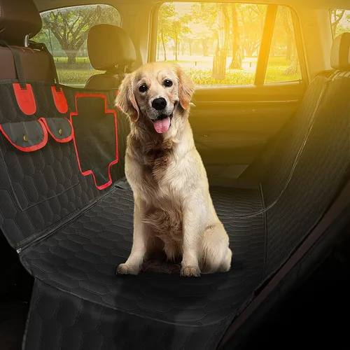 Vista 3 de DNA Motoring Funda de asiento de coche para perro, funda para asiento trasero para mascotas, 100% impermeable, a prueba de arañazos, antideslizante