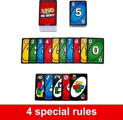 Vista 3 de Mattel Games UNO Show 'em No Mercy - Juego de cartas en lata de almacenamiento y viaje para niños, adultos y noche familiar con tarjetas