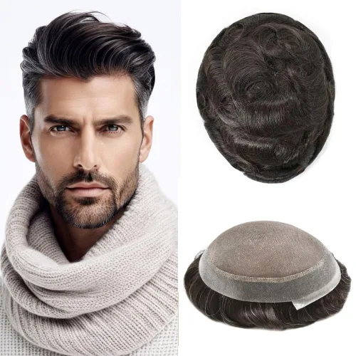 Vista 19 de Toupee For Men Hair Piece Fine Mono Hair System For Men Human Hair Mens Toupee Hair Piece For Men Hair Replacement Protesis Capilar 8x10 Medium