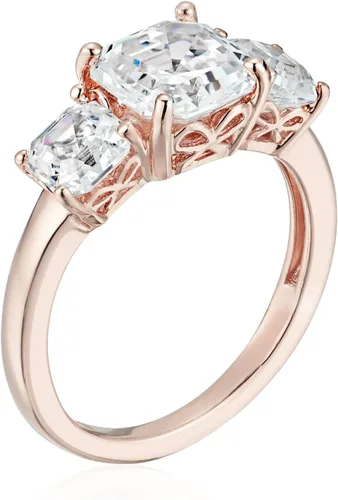 Vista 2 de Tienda Collection Sterling Silver Asscher or Oval Cut 3-Stone Ring made with Infinite Elements Cubic Zirconia