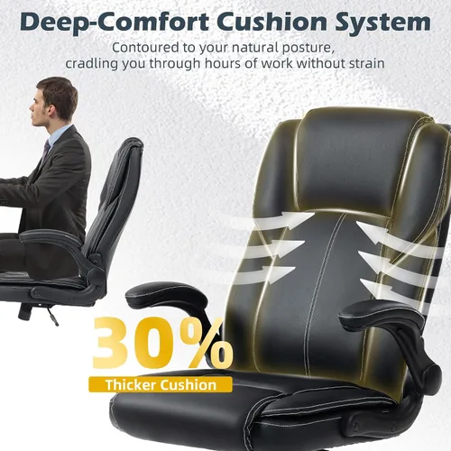 Vista 5 de Silla de oficina – Silla ejecutiva de cuero de escritorio de oficina con respaldo alto con función de balanceo – Ergonómica, transpirable, cómoda